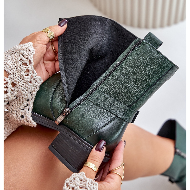 Zazoo 60480 Cizme izolate din piele cu toc mic, verde închis 2