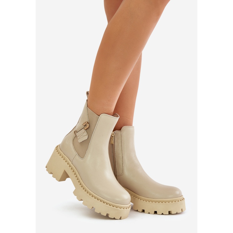 Zazoo 60490 Botine De Piele Calda Cu Decoratie Bej Deschis 1 Zazoo 60490 Botine De Piele Calda Cu Decoratie Bej Deschis 1