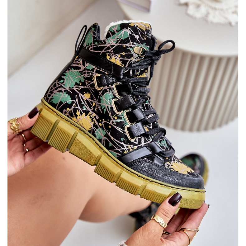 Botine plate cu siret Maciejka 06158-07 Galben si Negru de aur 2