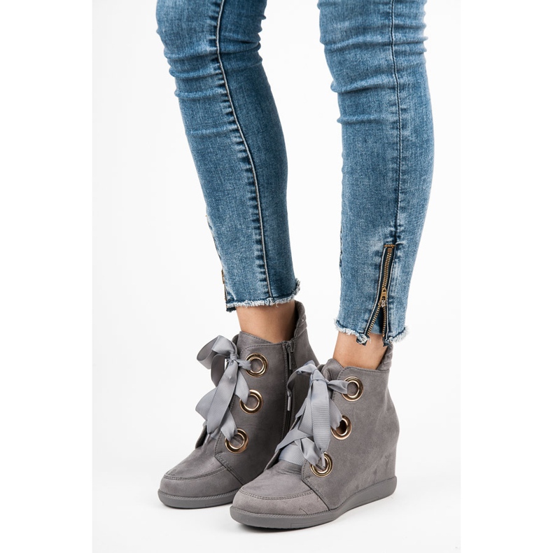 Kylie Botine legate cu panglică gri 1
