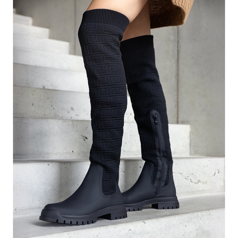 Cizme din material negru cu finisaj mat Scarlett 1