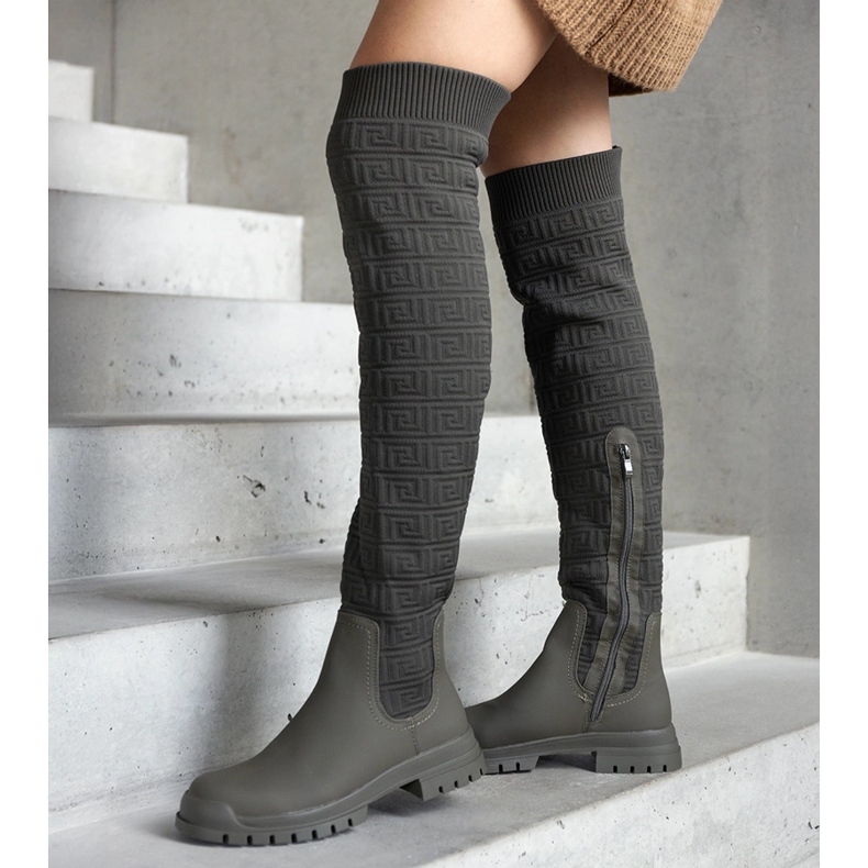 Cizme din material verde cu finisaj mat Scarlett 1 Cizme din material verde cu finisaj mat Scarlett 1