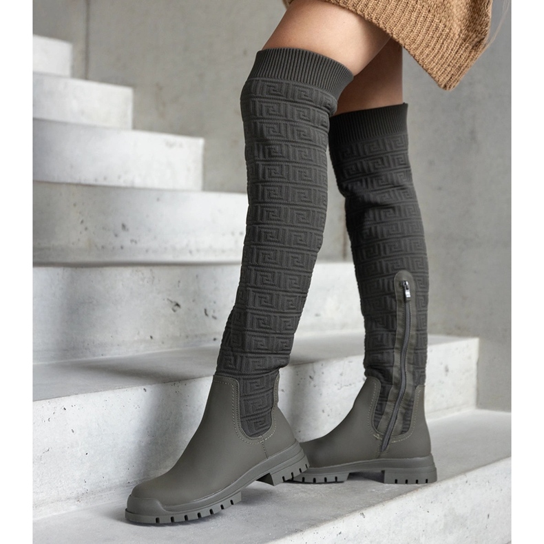 Cizme din material verde cu finisaj mat Scarlett 2 Cizme din material verde cu finisaj mat Scarlett 2