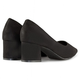 Pompe cu toc joase din piele intoarsa, pantofi clasici de dama negre cu toc inalt negru 1