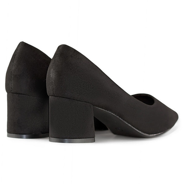 Pompe cu toc joase din piele intoarsa, pantofi clasici de dama negre cu toc inalt negru 1