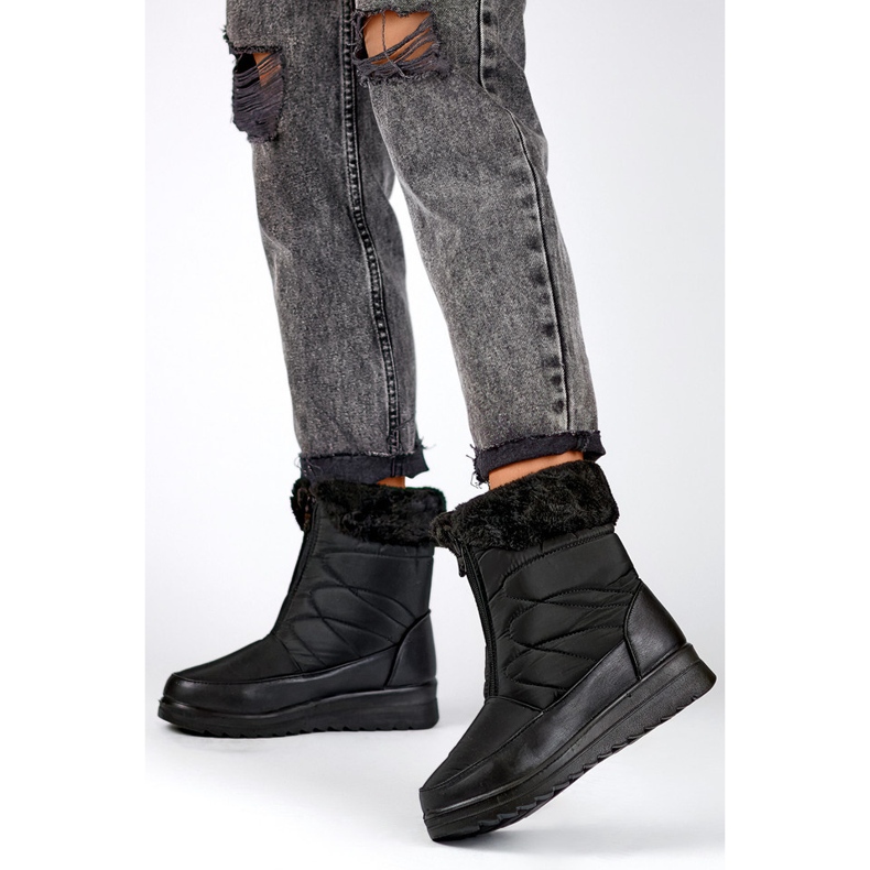 Cizme de iarna inalte izolate pentru femei, cizme de zapada cu fermoar, cizme de iarna cu talpa plata negru 1