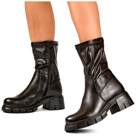 Potocki Botine de dama worker de culoare neagra din piele ecologica negru 1