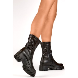 Potocki Botine de dama worker de culoare neagra din piele ecologica negru 2