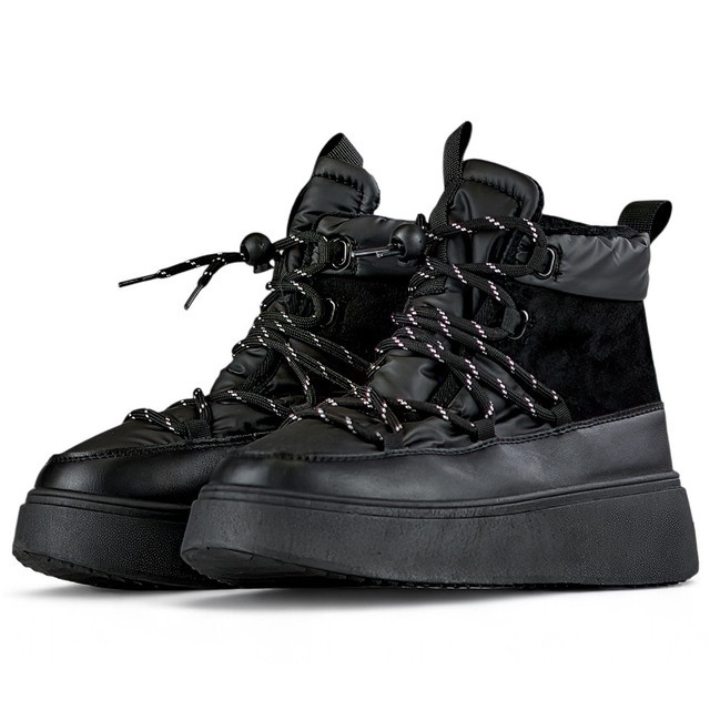 Cizme negre de zăpadă cu manșetă, cizme de iarnă de damă izolate cu talpă groasă negru 1