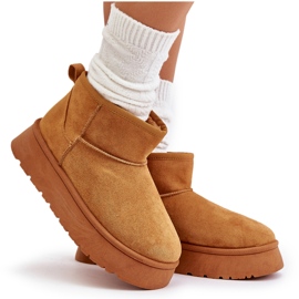 News Cizme de zăpadă pentru femei joase pe platformă izolate cu blană de cămilă maro 5