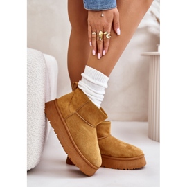 News Cizme de zăpadă pentru femei joase pe platformă izolate cu blană de cămilă maro 2