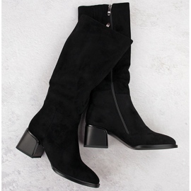 Cizme de dama din piele intoarsa neagra cu bloc Filippo DKZ6603 negru 1