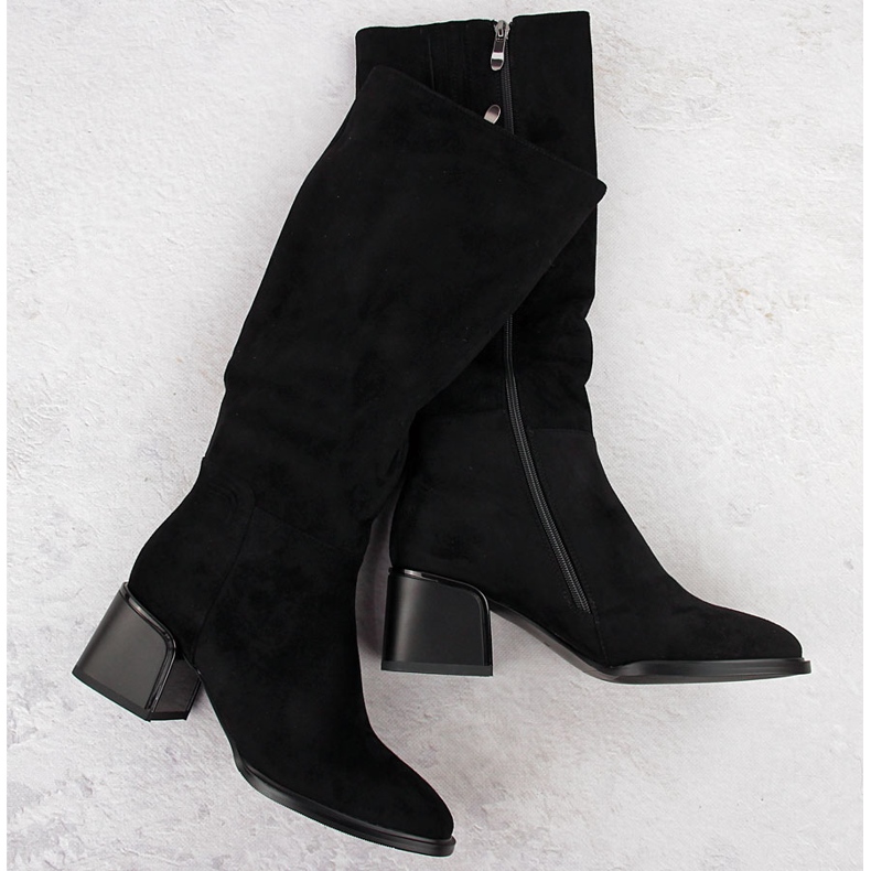 Cizme de dama din piele intoarsa neagra cu bloc Filippo DKZ6603 negru 1