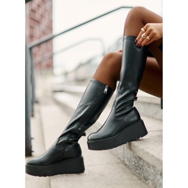 Cizme Damă Peste Genunchi Pe Platformă Și Pană Vinceza 58342 Negru 2