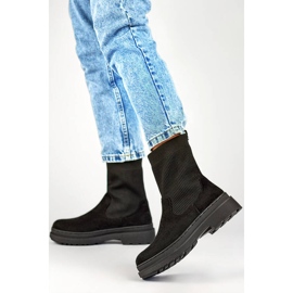 Botine de piele intoarsa de dama cu partea superioara a sosetei, neagra HB-175B negru 2