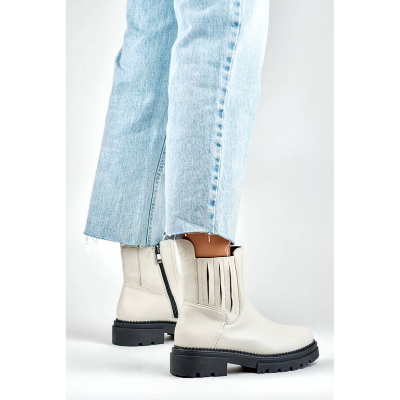 Cizme Chelsea izolate de dama, bej 250041BE-PU 2