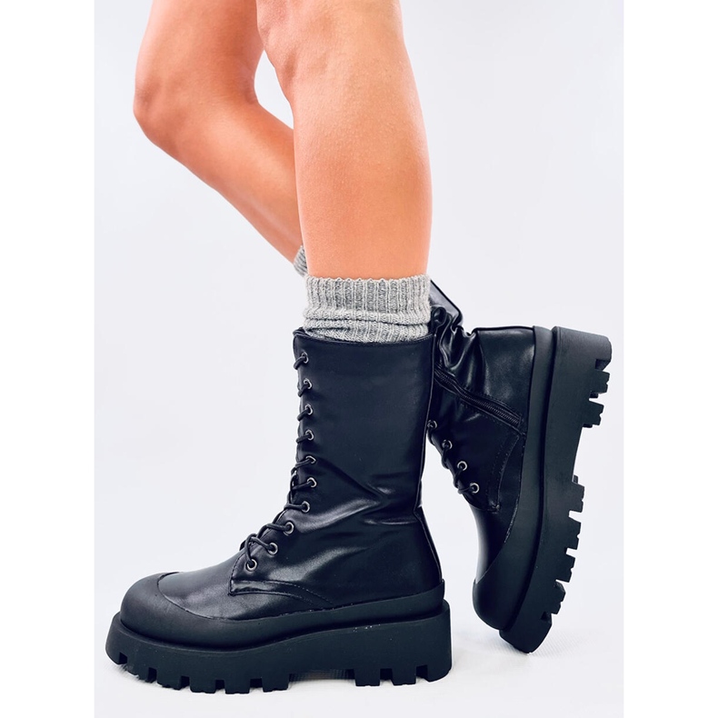 Cizme Knight Black cu șireturi negru 2