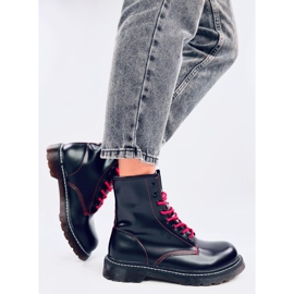 Botine cu șireturi cu fir colorat Stuff Blackred negru 4