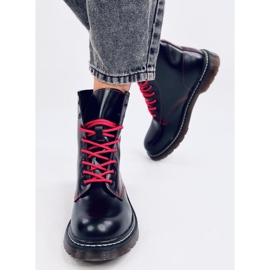 Botine cu șireturi cu fir colorat Stuff Blackred negru 2
