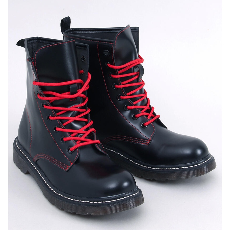 Botine cu șireturi cu fir colorat Stuff Blackred negru 1