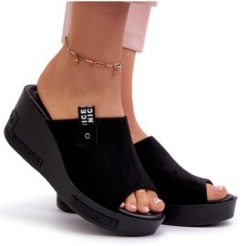 Flip-flops cu pană înaltă pentru femei Vinceza, negru 4
