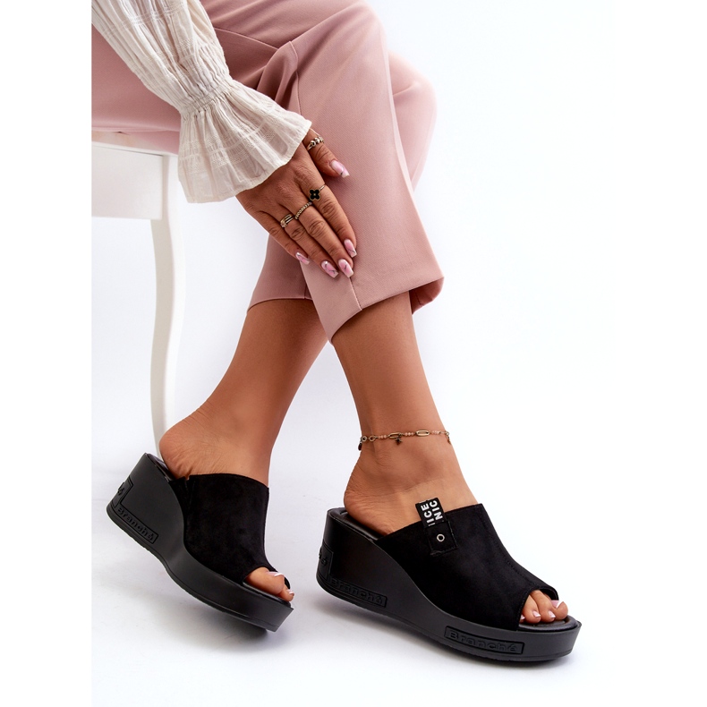 Flip-flops cu pană înaltă pentru femei Vinceza, negru 3