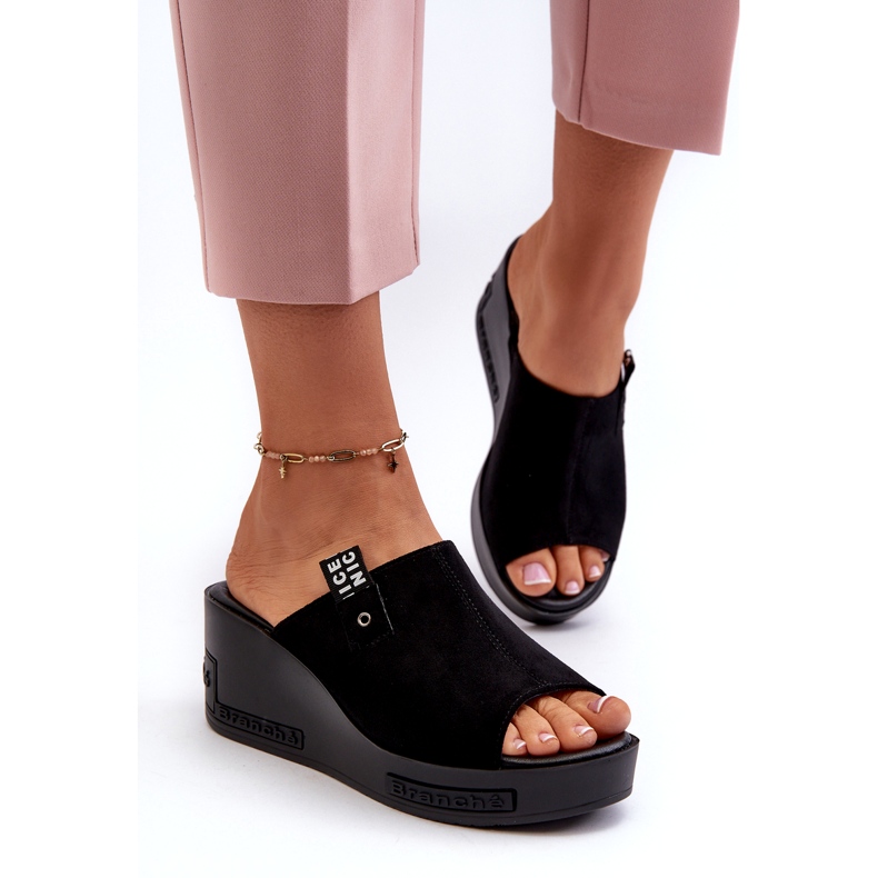 Flip-flops cu pană înaltă pentru femei Vinceza, negru 1