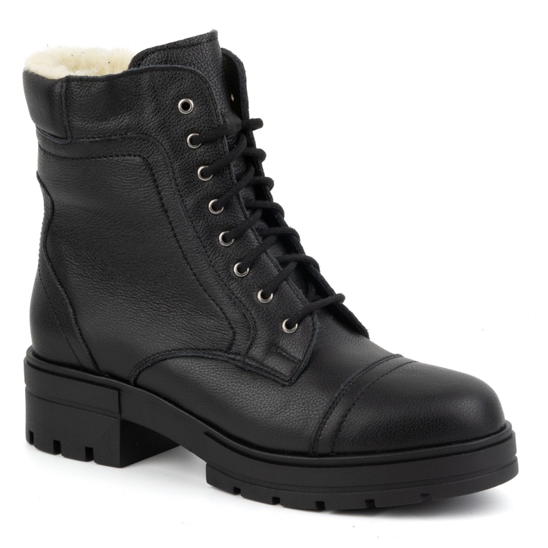 WASAK Botine de dama din piele cu dantela inalta iarna 0547 neagra negru 1