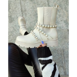 Cizme Chelsea dama cu perle, bej 58090-1BE 2