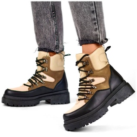 Botine de damă bej și negre cu șireturi A-852KH 1