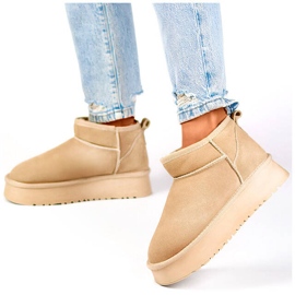 Botine de dama piele, cizme de zapada din piele intoarsa, bej XF-159L.BE 2