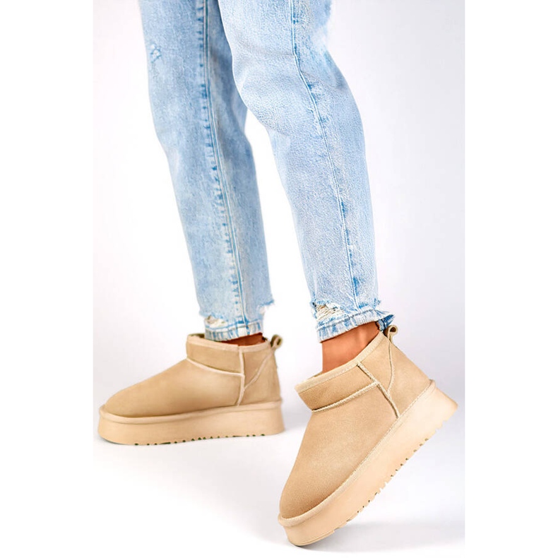 Botine de dama piele, cizme de zapada din piele intoarsa, bej XF-159L.BE 1