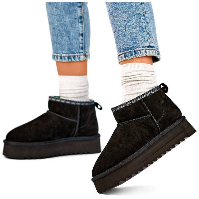 Cizme de zapada dama piele intoarsa, negre YU9001B negru 1