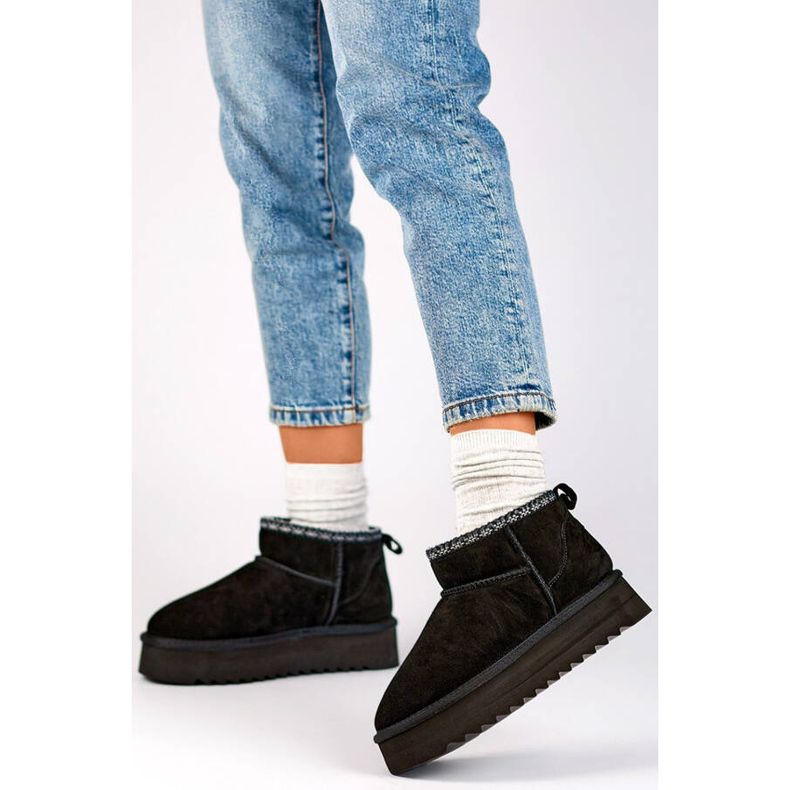 Cizme de zapada dama piele intoarsa, negre YU9001B negru 2