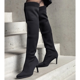 Cizme negre cu toc înalt cu slip-on, cu partea superioară Atari elastică negru 4