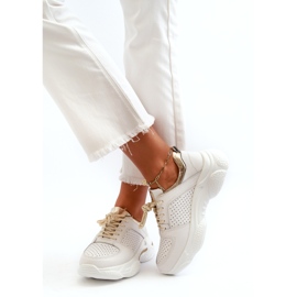 Jezzi Pantofi sport de damă din piele cu talpă groasă, alb și auriu 3