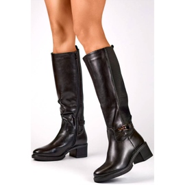 Cizme de dama cu toc joase cu cauciuc elastic, negru FC29B 1