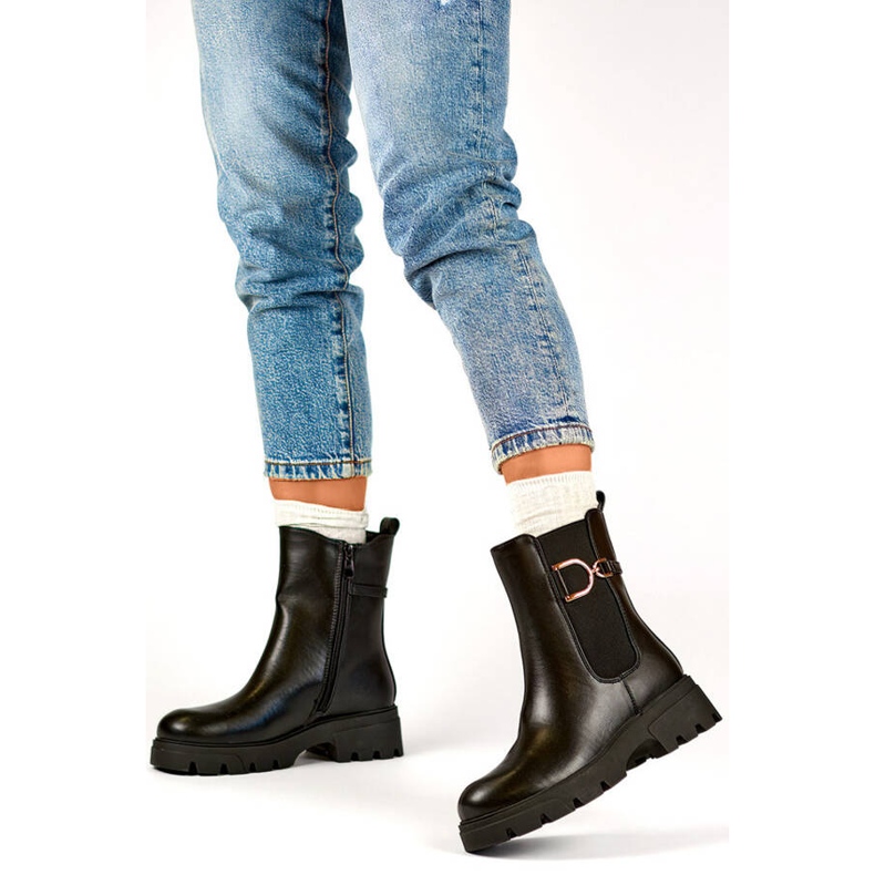 Cizme Chelsea izolate de damă, negre, K-99257 negru 2