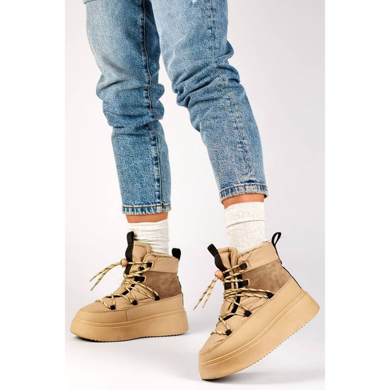 Cizme de zapada dama cu siret, cu talpa groasa, bej 24-72302BE 1