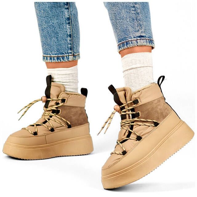 Cizme de zapada dama cu siret, cu talpa groasa, bej 24-72302BE 2