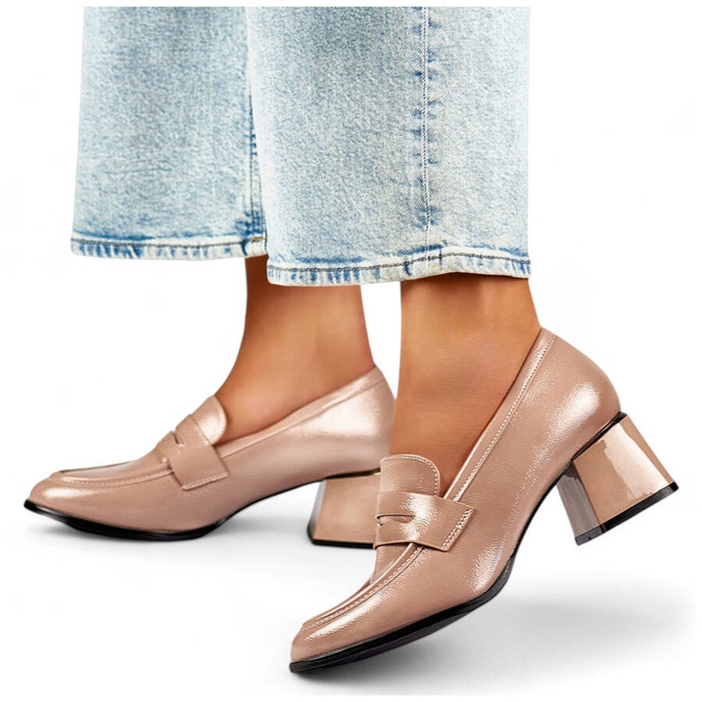 Pantofi cu toc lacuit de damă bej GD-FL471BE 1