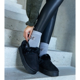 Papuci negri cu platformă decorați cu blană și cu bandă elastică la călcâi, Frank negru 1