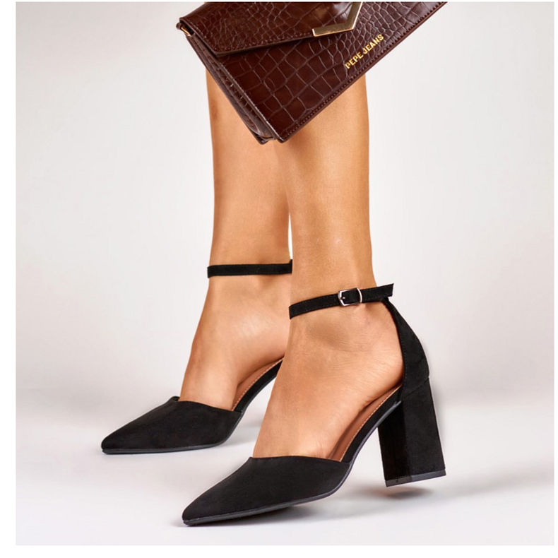 Pompi stiletto negri cu inchidere la glezna QA203B negru 1