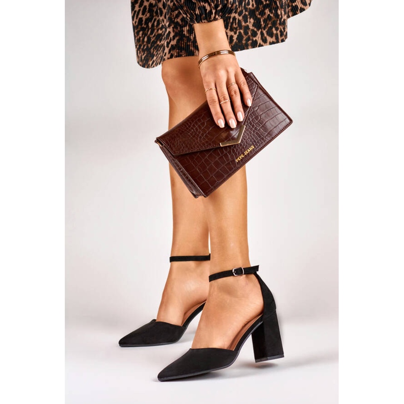 Pompi stiletto negri cu inchidere la glezna QA203B negru 2