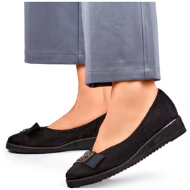 Pantofi dama din piele intoarsa cu pana si decor, negri GD-FL766A-B negru 1