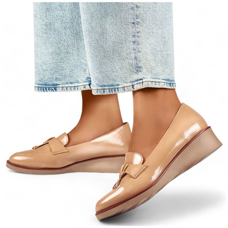 Pantofi de dama, lacuiti cu pane, bej 24-58266BE 1