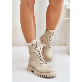 Botine Muncitor Piele Cu Ace Fermoar CheBello 4553 Bej 2