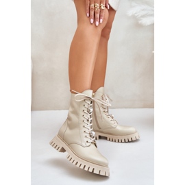 Botine Muncitor Piele Cu Ace Fermoar CheBello 4553 Bej 1
