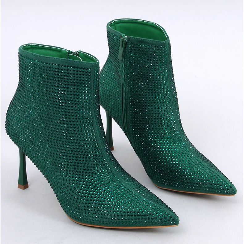 Botine cu toc inalt cu cristale Demish Green verde 1