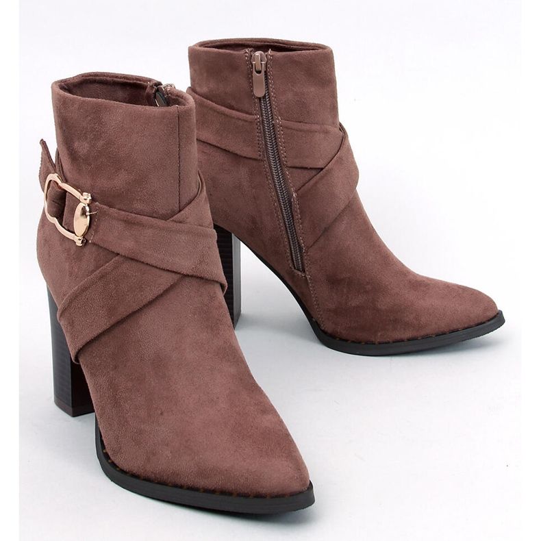 Botine cu toc inalt Janisa Khaki maro 1